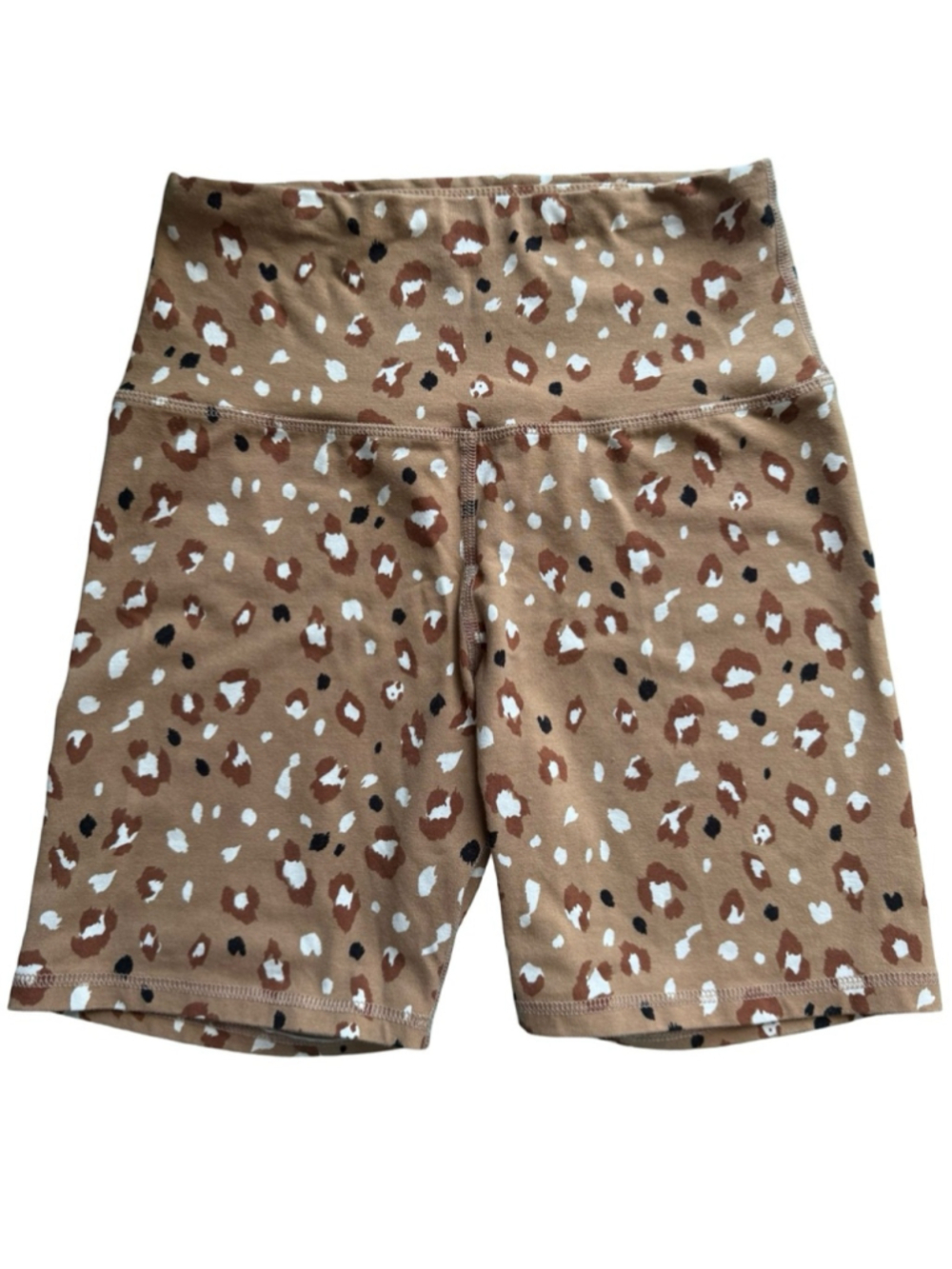 Jax + Lennon Leopard Print High-Waist Bike Shorts - Brown Size S Athleisure - Picture 2 of 8
